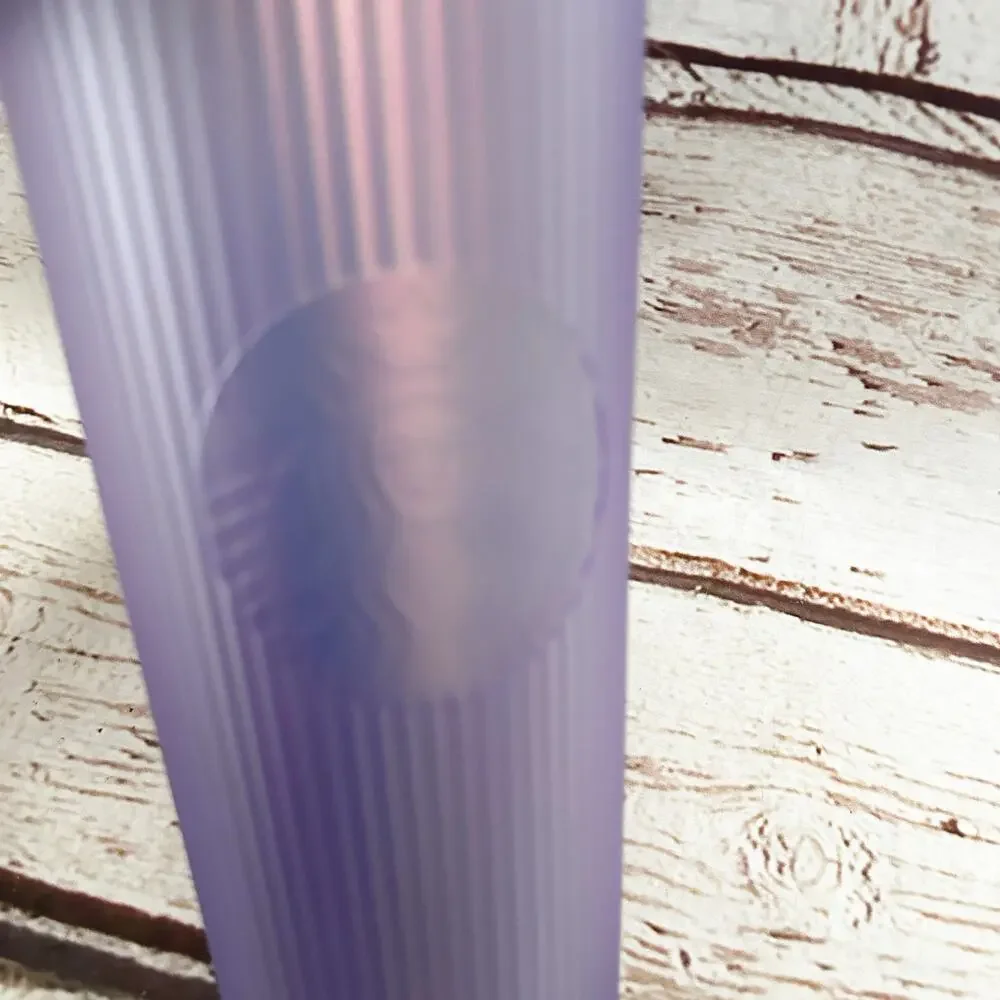 STARBUCKS Purple Iridescent Pleated Ribbed Venti Cold Cup Tumbler 24 oz